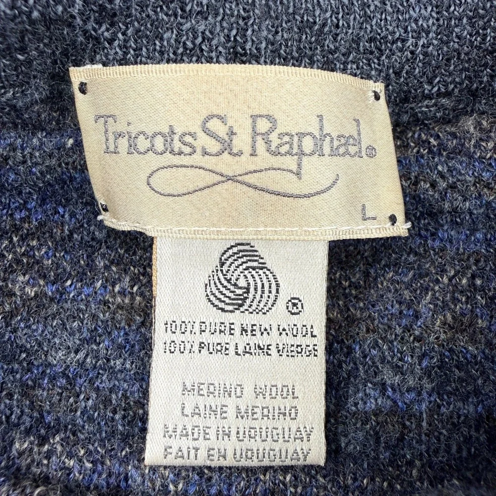 Vintage Tricots St Raphael Merino Wool Sweater Large (Med) Uruguay 80s Geometric